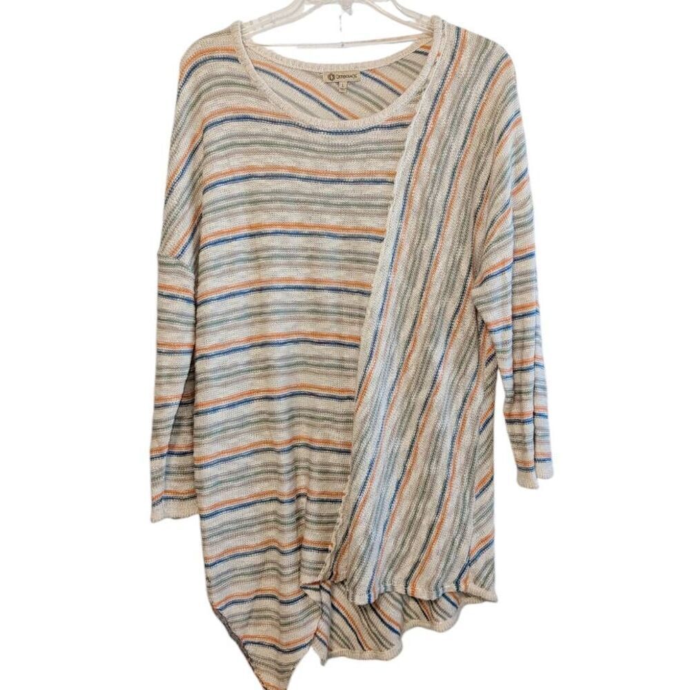 Democracy Sweater Womens L Striped Fall‎ Preppy Momcore Cozy Open Knit Pullover